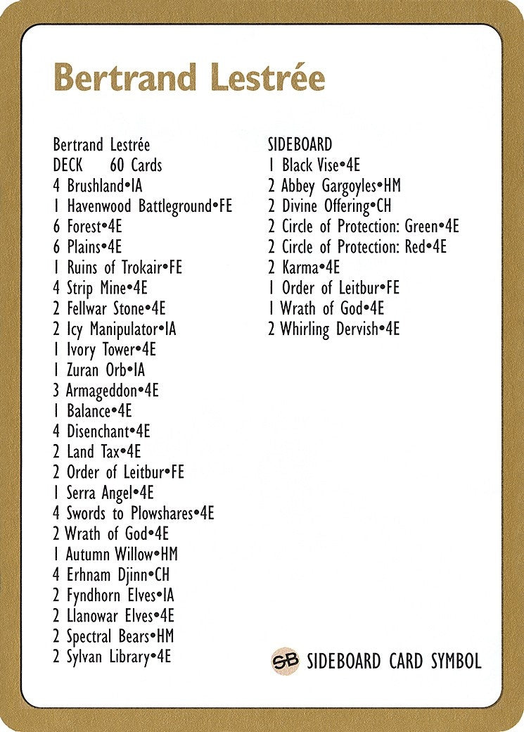 Image for 1996 Bertrand Lestree Decklist Card (World Championship Decks) - Magic: The Gathering